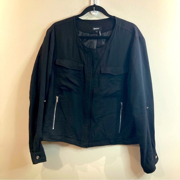 DKNY Sz XL Soft Shell Moto Zipper Closure Uncollared Convertible Sleeve Javkey - Picture 2 of 13